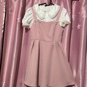 Pink Dress with White Lace Collar